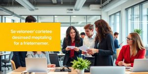 Oameni de afaceri colaborând într-un mediu modern.