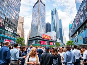Imagini cu oameni și clădiri moderne de afaceri.