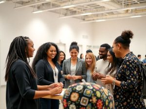 Oameni diverși care colaborează într-un spațiu modern.