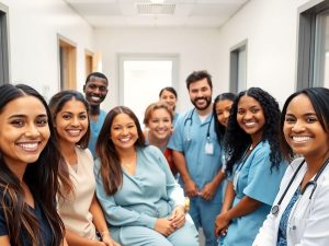 Pacienți zâmbind, acces la îngrijiri medicale.