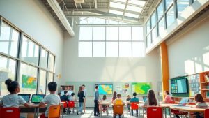 Elevi moderni în clasă, învățând activ.