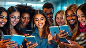 Tineri folosind tehnologia pentru a discuta despre politică.